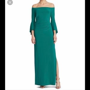 NWT Green Ralph Lauren evening gown off shoulder
